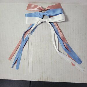 Revolve Shashi Set Of 3 Elsa Green & White Long Satin Alligator Clip Hair Bows